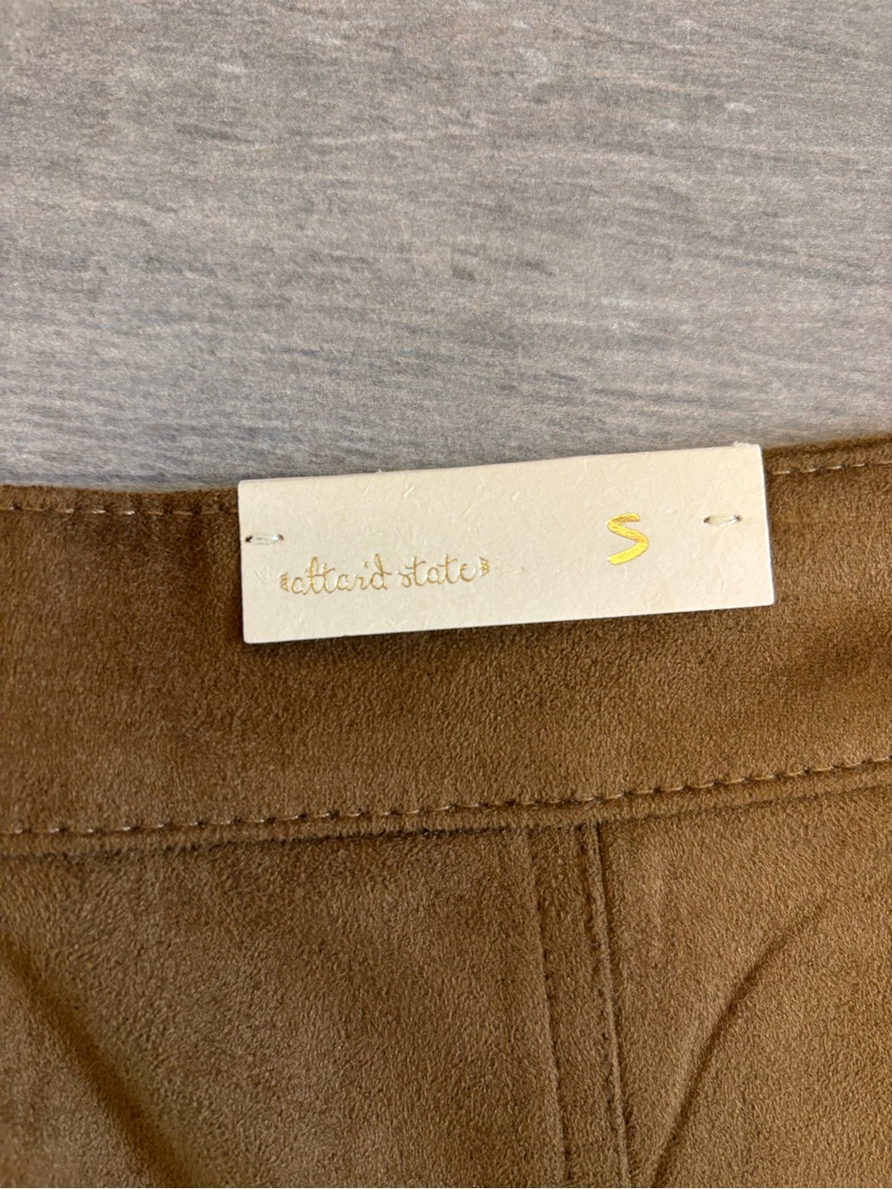 Altar’d State Faux Suede Button Front Mini Skirt Caramel Brown Pockets Fall S - Picture 6 of 10